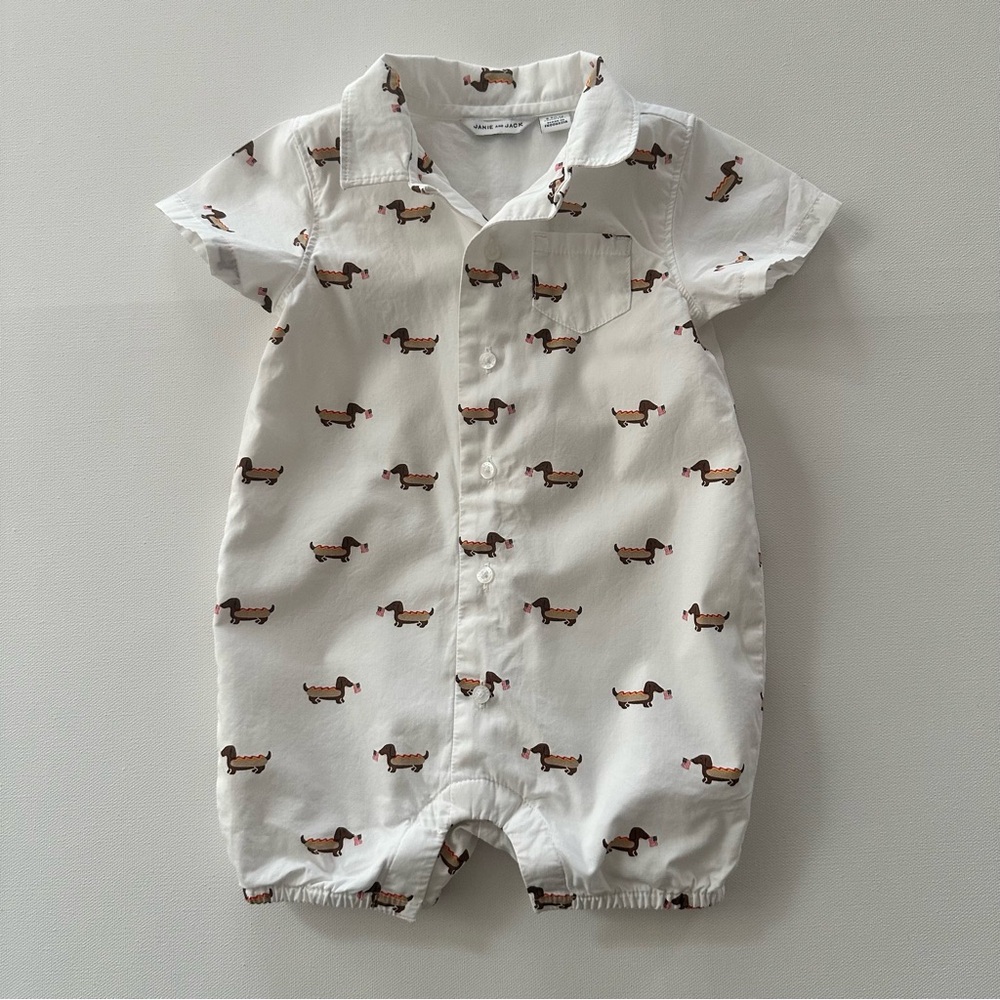 Janie and Jack 6-12 Months Baby Boy Romper American Flag Hotdog Patriotic